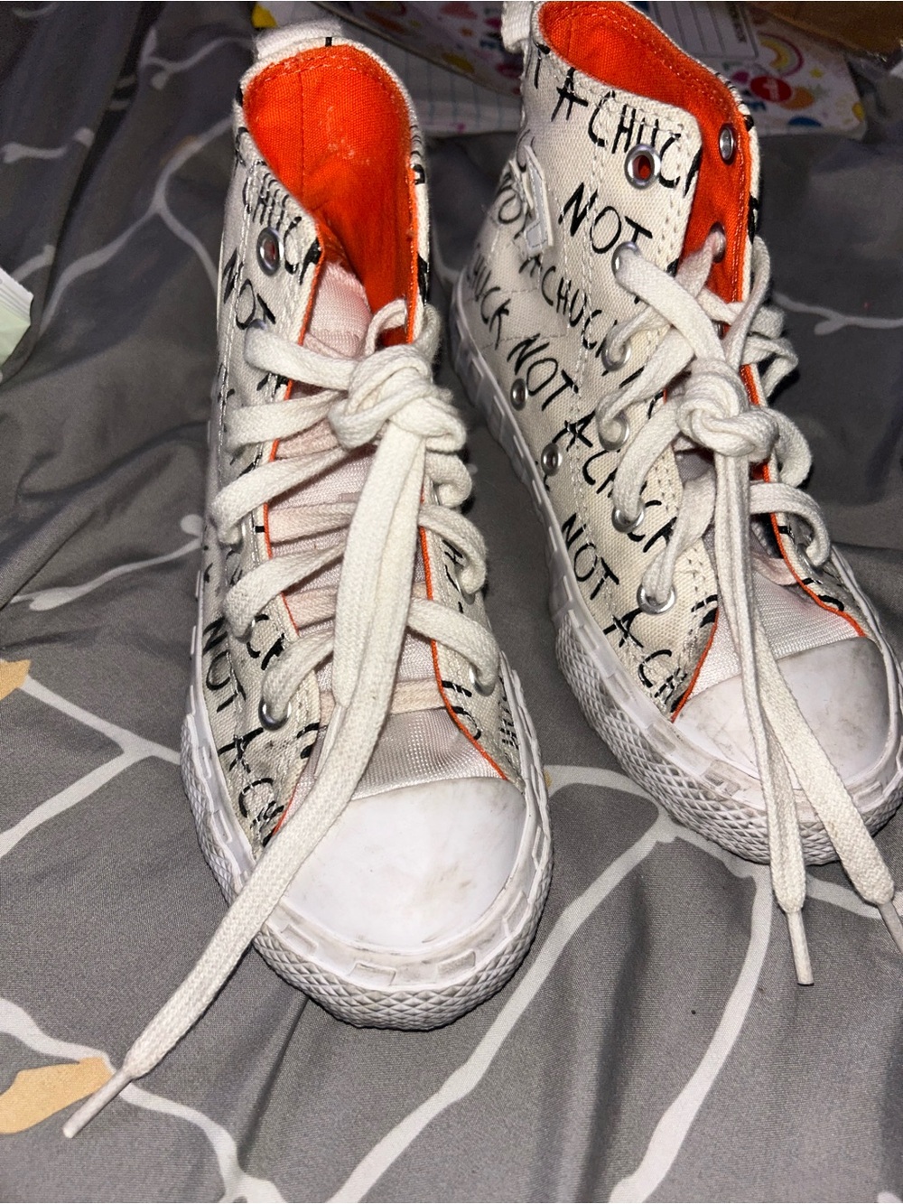 Converse Kids High-Top Sneakers in White with Orange Interior